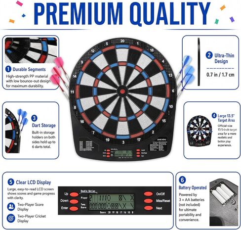 FunVision Electronic Dart Board Set - 13" Electric Dart Board, Digital Dart Boards with 6 Darts 24 Tips in Kuwait