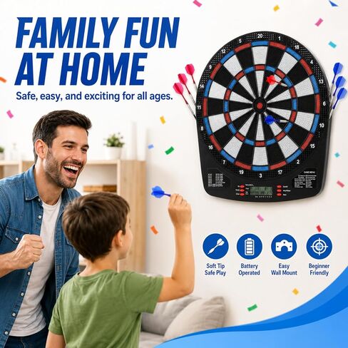 FunVision Electronic Dart Board Set - 13" Electric Dart Board, Digital Dart Boards with 6 Darts 24 Tips in Kuwait