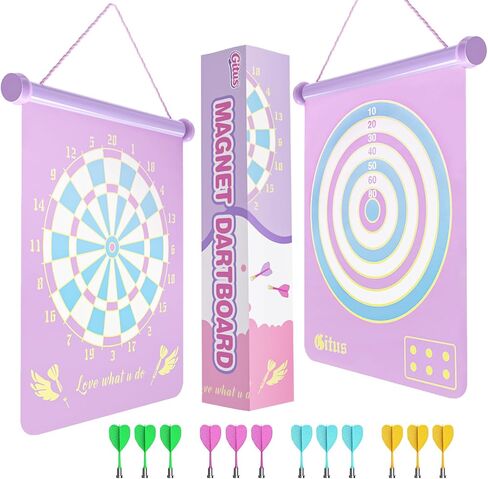 Gitus Magnetic Dart Board Outdoor Game for Teen Girls with 12 Darts, Toys Gifts for Teenage Girls Age 8 9 10 11 12 13 14 15 16 Teen Girl Room Bedroom Purple Decor in Kuwait