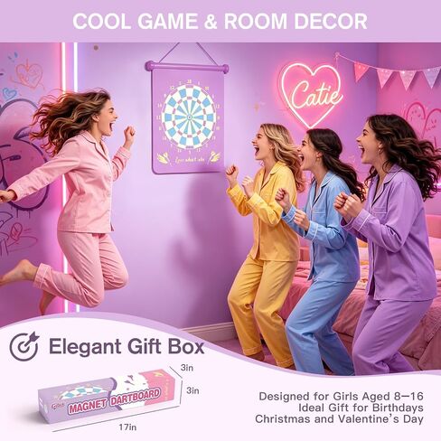 Gitus Magnetic Dart Board Outdoor Game for Teen Girls with 12 Darts, Toys Gifts for Teenage Girls Age 8 9 10 11 12 13 14 15 16 Teen Girl Room Bedroom Purple Decor in Kuwait