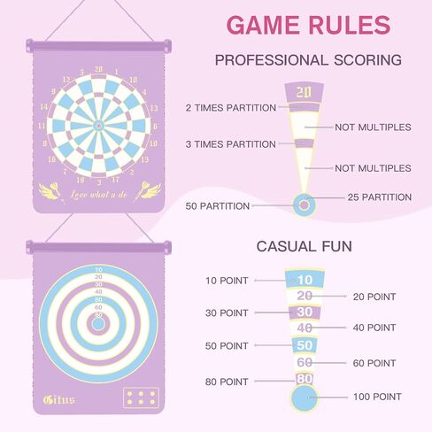 Gitus Magnetic Dart Board Outdoor Game for Teen Girls with 12 Darts, Toys Gifts for Teenage Girls Age 8 9 10 11 12 13 14 15 16 Teen Girl Room Bedroom Purple Decor in Kuwait