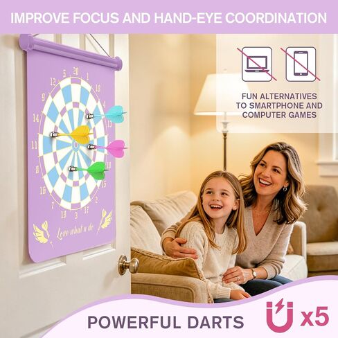 Gitus Magnetic Dart Board Outdoor Game for Teen Girls with 12 Darts, Toys Gifts for Teenage Girls Age 8 9 10 11 12 13 14 15 16 Teen Girl Room Bedroom Purple Decor in Kuwait