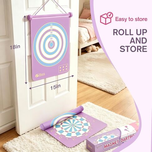 Gitus Magnetic Dart Board Outdoor Game for Teen Girls with 12 Darts, Toys Gifts for Teenage Girls Age 8 9 10 11 12 13 14 15 16 Teen Girl Room Bedroom Purple Decor in Kuwait