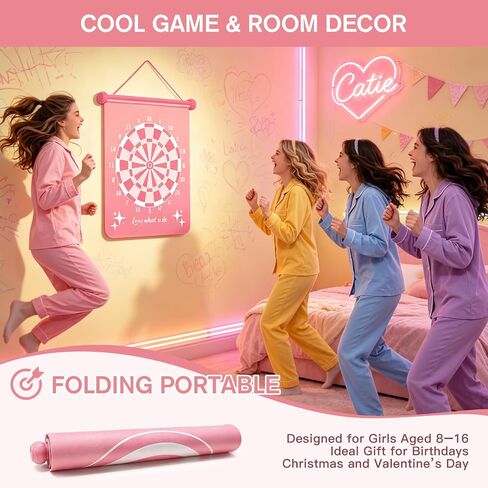 Gitus Pink Magnetic Dart Board Game for Teen Girls, 12 Soft Darts Kids Dart Set, Girls Room Wall Decor, Trendy Gift Ideas for 8-16 Year Old Teenage Girls, Safe Indoor Bedroom Play Toy in Kuwait