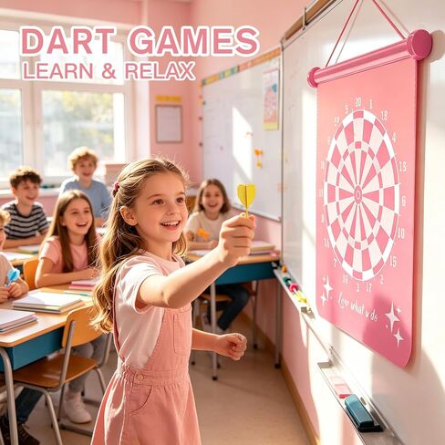 Gitus Pink Magnetic Dart Board Game for Teen Girls, 12 Soft Darts Kids Dart Set, Girls Room Wall Decor, Trendy Gift Ideas for 8-16 Year Old Teenage Girls, Safe Indoor Bedroom Play Toy in Kuwait