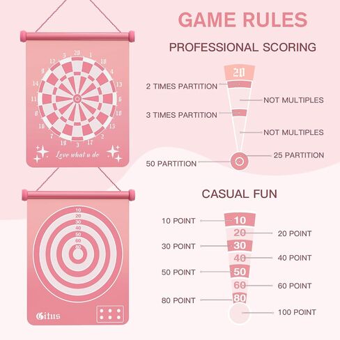 Gitus Pink Magnetic Dart Board Game for Teen Girls, 12 Soft Darts Kids Dart Set, Girls Room Wall Decor, Trendy Gift Ideas for 8-16 Year Old Teenage Girls, Safe Indoor Bedroom Play Toy in Kuwait