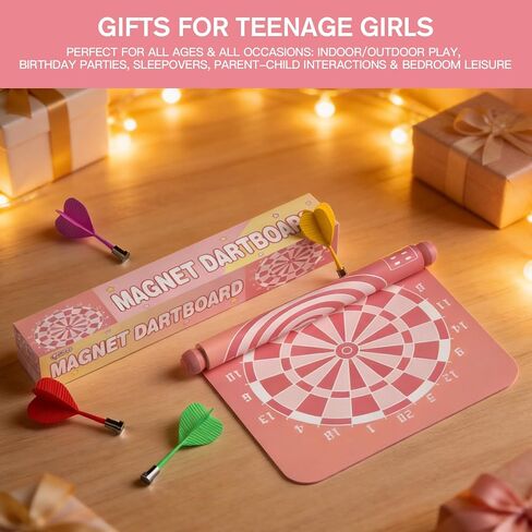 Gitus Pink Magnetic Dart Board Game for Teen Girls, 12 Soft Darts Kids Dart Set, Girls Room Wall Decor, Trendy Gift Ideas for 8-16 Year Old Teenage Girls, Safe Indoor Bedroom Play Toy in Kuwait