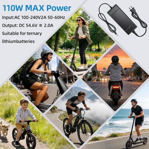 54.6V 2A Ebike Charger, SGS Certified 48V Lithium Battery Charger with 6 Multi-Plugs in Kuwait