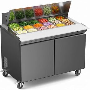48" W Sandwich Salad Prep Table Refrigerator 18 Pans Commercial Refrigerator with Cutting Board Stainless Steel Fan Cooling Kitchen Equipment (48.43‘’W) in Kuwait