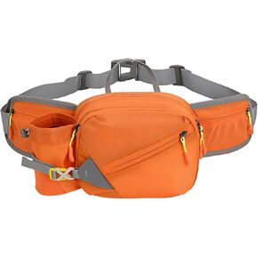 Waist Pack with Water Bottle Holder, Orange Lightweight Running Hiking Fanny Pack, Large Capacity Multi-Layer Storage, 750 ml Bottle Pocket, Adjustable Belt for Outdoor Marathon in Kuwait