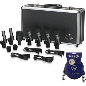 Behringer BC1200 Professional 7-Piece Drum Microphone Set for Studio and Live Applications Bundle with 7-Pack H&A XLR M To F Cables 15' in Kuwait