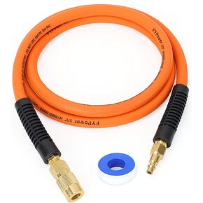 Hybrid Air Compressor Hose 3/8 in x 6 ft Lead in Hose, Heavy Duty, Lightweight, Flexible and Kink Resistant Whip Hose with 1/4" Industrial Brass Fittings, Red in Kuwait