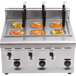 6 Hole Noodle Cooking Machine,1.56 Gal Commercial Pasta Cooker Noodle Oven,Stainless Steel Blade Noodle Maker with 3 Compartments& 6 Mesh Filters for Spaghetti Ramen, Noodles in Kuwait