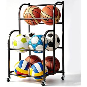 Basketball Rack with Wheels - Space-Saving Vertical Ball Storage for Basketball, Football, Soccer, Rolling Ball Rack for Garage & Outdoor, Heavy-Duty Ball Holder Organizer in Saudi Arabia