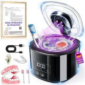 5.0 Upgraded Ultrasonic Retainer Cleaner 300 ML【Top1 German Motor】【50KHz Ultrasonic & Dual Tech】【4.0 Smart Chip】【Rechargeable】for Denture, Braces, Night Guards, Aligner,Jewelry and More in Kuwait