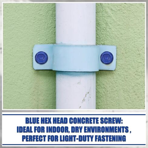 Therwen 200 Pcs 1/4" x 1-3/4" Blue Hex Concrete Screw PTFE Carbon Steel Concrete Bolt Screws Kit Hardened Rust Corrosion Resistant for Anchor Masonry Block Cement Wood Decks Fences in Kuwait