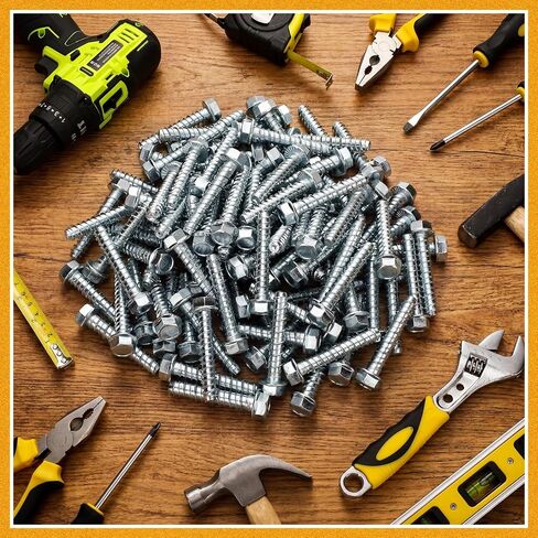 Hicarer 100 Pack 1/2" x 3" Concrete Screw Anchors Galvanized Heavy Duty Large Diameter Concrete Anchors Screws for Anchoring, Masonry Brick, Block, Decking and Framing, Hex Drive in Kuwait
