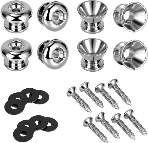8 Packs Guitar Strap Locks, 4 Trumpet Head & 4 Mushroom Head Style Buttons with End Pins & Washers for Electric Instrument Bass Acoustic Guitar and Ukulele (Silver) in Kuwait