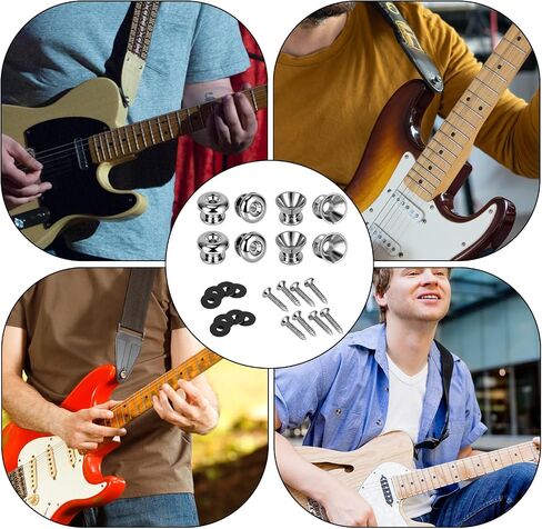 8 Packs Guitar Strap Locks, 4 Trumpet Head & 4 Mushroom Head Style Buttons with End Pins & Washers for Electric Instrument Bass Acoustic Guitar and Ukulele (Silver) in Kuwait