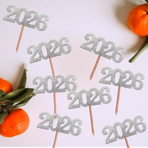 24 Pack 2025 Cupcake Toppers, Glitter 2025 Food Cake Picks Decoration for New Year Birthday Wedding Graduation Party Dessert Decoration (Gold) in Kuwait