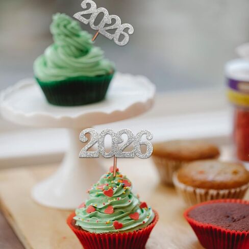 24 Pack 2025 Cupcake Toppers, Glitter 2025 Food Cake Picks Decoration for New Year Birthday Wedding Graduation Party Dessert Decoration (Gold) in Kuwait