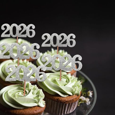 24 Pack 2025 Cupcake Toppers, Glitter 2025 Food Cake Picks Decoration for New Year Birthday Wedding Graduation Party Dessert Decoration (Gold) in Kuwait