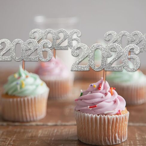 24 Pack 2025 Cupcake Toppers, Glitter 2025 Food Cake Picks Decoration for New Year Birthday Wedding Graduation Party Dessert Decoration (Gold) in Kuwait