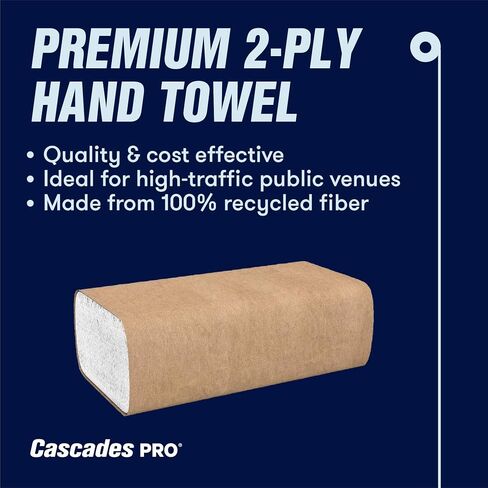 Cascades PRO Perform Premium Multifold Hand Towels 2-Ply – 150 Sheets per Pack, 16 Packs/Case,100% Recycled, Green Seal Certified, Soft & Absorbent– H173 – White in Kuwait