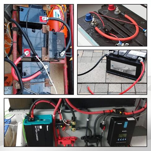 كابل بطارية 4 AWG بقياس 4 كابلات عاكسة للبطارية من النحاس النقي مع عروات 5/16 في كلا الطرفين مجموعة أسلاك عاكس الطاقة للسيارات عاكس الطاقة الشمسية والقوارب البحرية والدراجات النارية للسيارة (4FT) in Kuwait