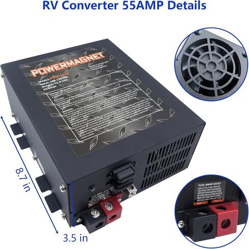 PM4 55-Amp RV Power Converter & 4-Stage Smart Battery Charger - 110V AC to 12V DC Converter Charger Combo | Safe Replacement for RVs, Campers, Trailers & Boats | UL Listed & CE Certified in Kuwait