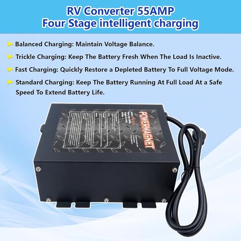 PM4 55-Amp RV Power Converter & 4-Stage Smart Battery Charger - 110V AC to 12V DC Converter Charger Combo | Safe Replacement for RVs, Campers, Trailers & Boats | UL Listed & CE Certified in Kuwait
