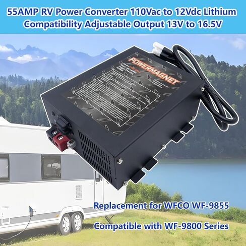 PM4 55-Amp RV Power Converter & 4-Stage Smart Battery Charger - 110V AC to 12V DC Converter Charger Combo | Safe Replacement for RVs, Campers, Trailers & Boats | UL Listed & CE Certified in Kuwait