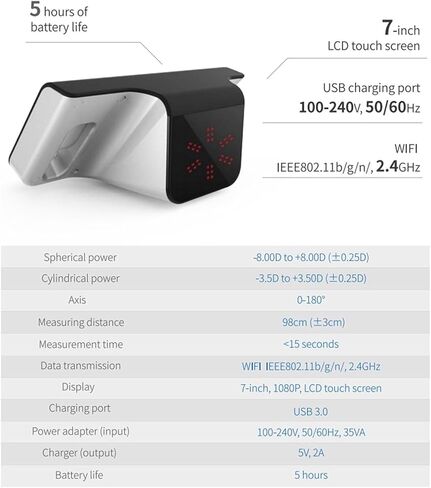 Ophthalmology Vision Screener, 7 Inch Portable Eye Exams Machine, 98cm Measuring Distance, 0-180° A.xis Number, Portable Auto Refractor for Glaucoma, Syndrome Eye in Kuwait