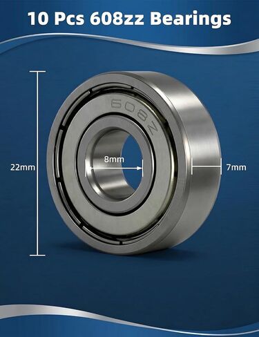 10 Pcs 608zz Bearings 8mm x 22mm x 7mm, Bearing Steel Double Shielded Miniature Deep Groove Ball Bearings, Small Skateboard Roller Bearing for 3D Printers, Skates & DIY Projects in Saudi Arabia