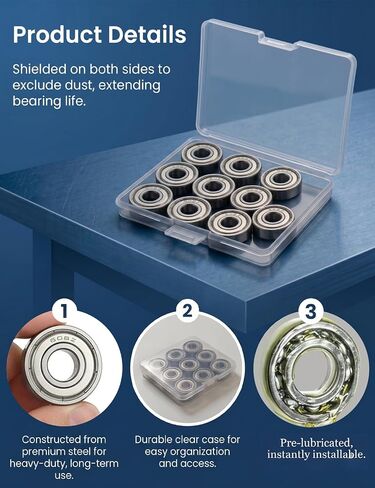 10 Pcs 608zz Bearings 8mm x 22mm x 7mm, Bearing Steel Double Shielded Miniature Deep Groove Ball Bearings, Small Skateboard Roller Bearing for 3D Printers, Skates & DIY Projects in Saudi Arabia