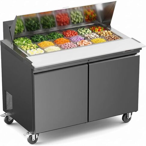 48" W Sandwich Salad Prep Table Refrigerator 18 Pans Commercial Refrigerator with Cutting Board Stainless Steel Fan Cooling Kitchen Equipment (48.43‘’W) in Kuwait