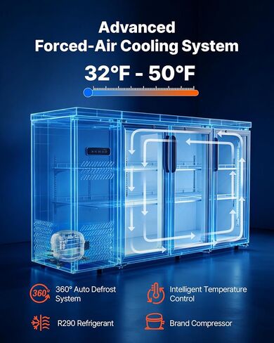 VEVOR Back Bar Cooler, 19.6 Cu. Ft Counter Height Beverage Refrigerator, Commercial Bar Display Fridge w/ 3 Glass Doors, LED Lighting, Fan Cooling Beer Wine Cooler for Pub, Merchandiser, Store in Saudi Arabia