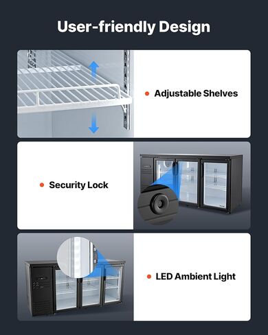 VEVOR Back Bar Cooler, 19.6 Cu. Ft Counter Height Beverage Refrigerator, Commercial Bar Display Fridge w/ 3 Glass Doors, LED Lighting, Fan Cooling Beer Wine Cooler for Pub, Merchandiser, Store in Saudi Arabia