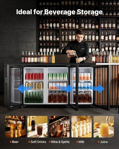 VEVOR Back Bar Cooler, 19.6 Cu. Ft Counter Height Beverage Refrigerator, Commercial Bar Display Fridge w/ 3 Glass Doors, LED Lighting, Fan Cooling Beer Wine Cooler for Pub, Merchandiser, Store in Saudi Arabia