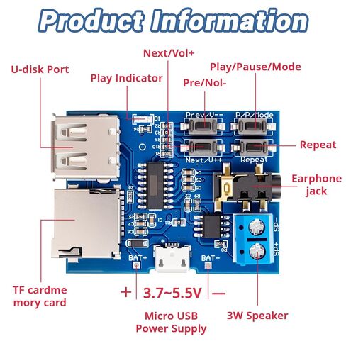 2-Packssuper Decoder - وحدة dfplayer mini mp3 مع مضخم صوت ومسجل لتشغيل القرص على بطاقة tf، ومصدر طاقة Micro USB 5v in Kuwait
