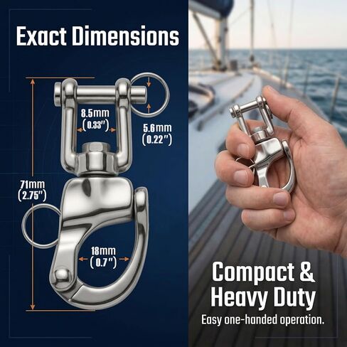 2-حزمة 2-3/4 "(70mm) المفاجئة تكبل، البحرية الصف 316 الفولاذ المقاوم للصدأ عين دوارة سريعة الإصدار Clevis أغلال، الثقيلة قارب شراعي تزوير الأجهزة لHalyard Spinnaker in Kuwait