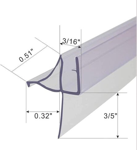36" Frameless Shower Door Bottom Seal w/Drip Rail for 3/16" Glass, Vinyl | Shower Sweep with Drip Rail, For 3/16 Inch Glass, Vinyl in Kuwait