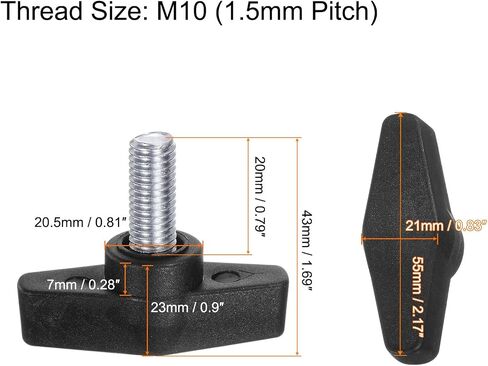 4 قطع مقابض جناح تي شيرت M10 × 20 ملم متري ذكر ملولب 55 ملم رأس مقابض بلاستيكية مقابض إبهام براغي تثبيت يدوية مقبض تشديد مقبض إبهامي، أسود in Kuwait