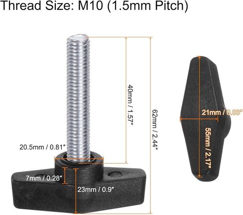 4 قطع مقابض جناح تي شيرت M10 × 40 ملم متري ذكر ملولب 55 ملم رأس مقابض بلاستيكية مقابض إبهام براغي تثبيت يدوية مقبض تشديد مقبض إبهامي، أسود in Kuwait