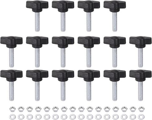 16pcs Tee Wing Knobs M6 x 25mm Metric Thread 27mm Z/T Head Plastic Handles Thumb Screws Hand Clamping Threaded Stud Knob Grip Thumbscrew with Nuts Washers, Black in Kuwait