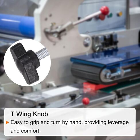16pcs Tee Wing Knobs M6 x 25mm Metric Thread 27mm Z/T Head Plastic Handles Thumb Screws Hand Clamping Threaded Stud Knob Grip Thumbscrew with Nuts Washers, Black in Kuwait