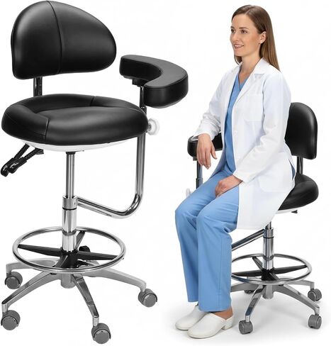 Dental Assistant Chair PU Leather Rolling Dental Chair with Rotatable Armrest Ergonomic Swivel Dentist Stool for Clinics Tattoo Home and Laboratory in Kuwait