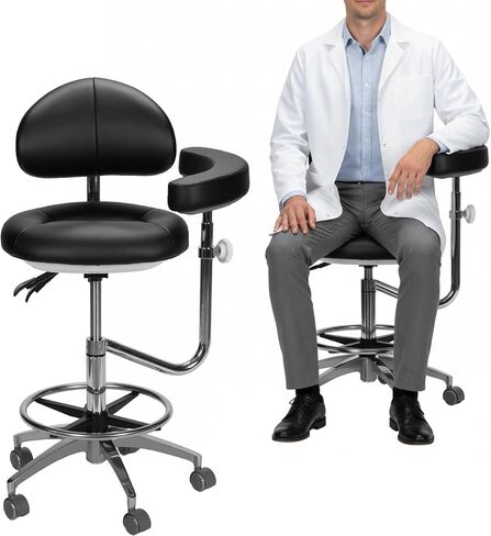 Dental Assistant Chair PU Leather Rolling Dental Chair with Rotatable Armrest Ergonomic Swivel Dentist Stool for Clinics Tattoo Home and Laboratory in Kuwait