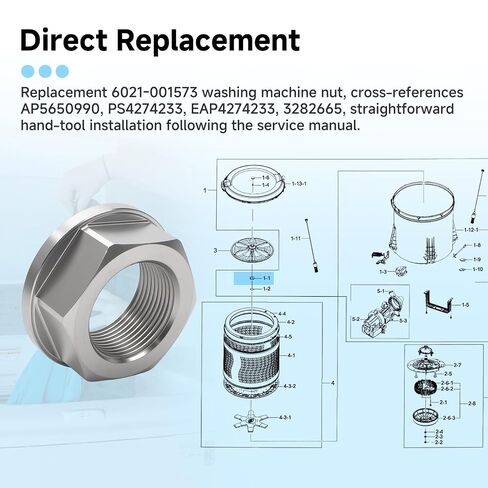 6021-001573 Compatible with Samsung Washer Hex Nut, M26 24 mm ID Spindle Nut, Washing Machine Drum Shaft Lock Nut Replacement, Plated Steel in Kuwait