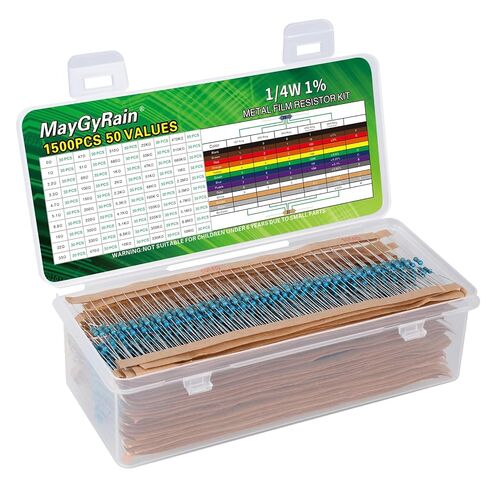 50 Values Metal Film Resistor Kit,1/4W 1% High Precision Axial Lead Resistors, Resistor Assortment with Storage Box for DIY Projects,Electronic Repair Circuit (1/4W-50Values-1000PCS, Metal) in Kuwait
